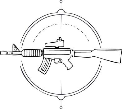 Monochrome Ar-15 Assault Rifle Outlined Within a Circle With Aiming Points vector