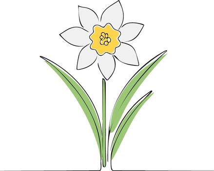 Stylized daffodil with green leaves on a light background in minimal style for Spring season vector
