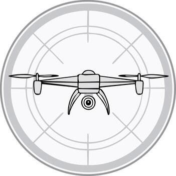 zumbido en vista, aéreo vigilancia símbolo, moderno tecnología herramienta, zumbido con cámara dentro Radar, sencillo ilustración vector