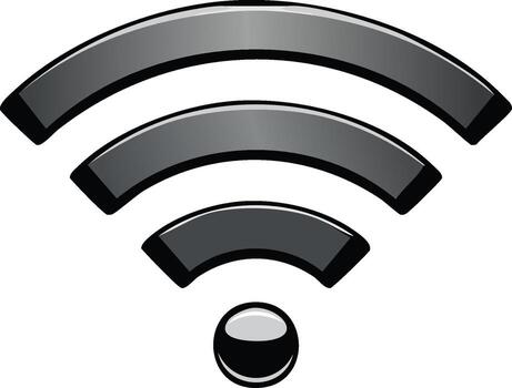 Modern Glossy Black Wi Fi Signal Symbol with Arcs and Dot vector
