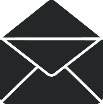 negro abierto correo sobre icono representando digital comunicación, correo electrónico, y mensaje notificaciones concepto vector