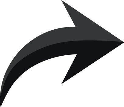 Black three dimensional curved arrow pointing right for digital share or reply icon vector