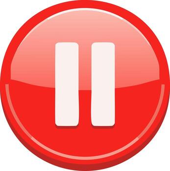 Glossy Red Pause Button Graphic Two Vertical White Lines Resting State Halting Function Stop Media Restraining Concept vector