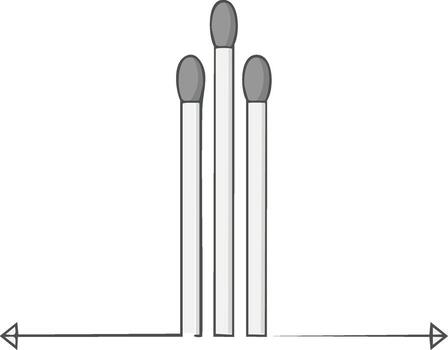 Tres fósforos en pie en un horizontal eje con flechas, resumen grafico ilustración vector
