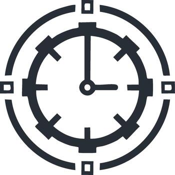 Circular Clock Time Icon with Short Hands and Square Markers, Timekeeping concept vector
