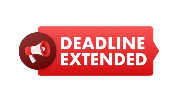 Megaphone announcing deadline extended message red banner vector