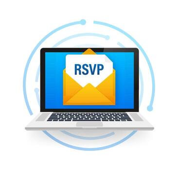 Laptop displaying online RSVP invitation email on screen vector