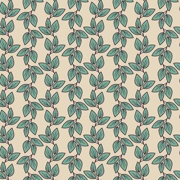 elegante verde azulado hoja modelo en un beige antecedentes. Perfecto para textil diseño, fondo de pantalla, envase papel, o sitio web antecedentes. esta repitiendo motivo evoca un sentido de calma y natural belleza. vector