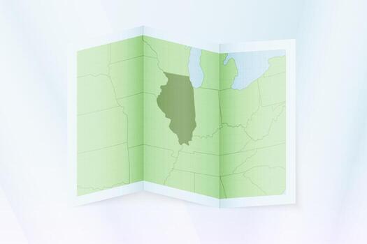 Illinois map, folded paper with Illinois map. vector