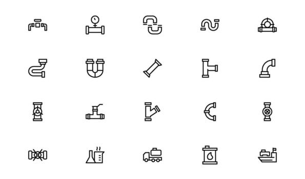 Oil And Gas Piping Components Unique Line Icon Pack Featuring Refinery Valves, Pipeline Parts, and Engineering Fittings in a Sharp, Editable Style vector