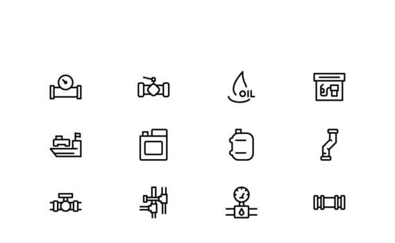Oil And Gas Piping Components Refinery Flow Control and Valve Symbol Pack with precision line strokes suitable for engineering diagrams, manuals, and technical presentations. vector