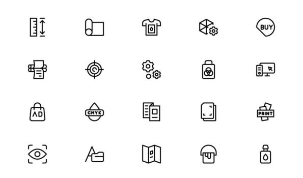 Unique Printing Industry Line Icon Collection Featuring Minimal, Professional, and Modern Symbols, Perfect for Creative Projects, Clean and Simple Design Pack vector