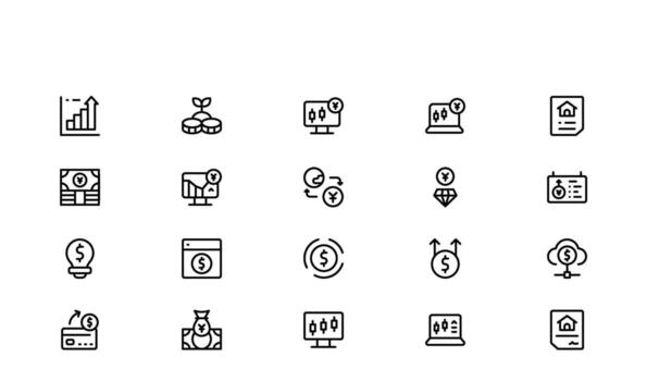 Economic Trends and Data Analytics Icon Set featuring editable, modern line symbols for reports, marketing, and finance visuals. vector