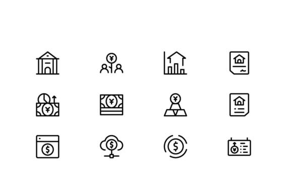 Money and Business Line Icons combining simplicity and professionalism for fintech, accounting, and business platforms. vector