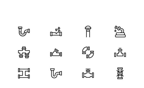 Gas Transmission and Pipeline System Icons representing industrial flow elements, control regulators, and safety devices in a pixel perfect format. vector