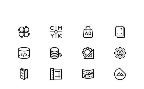 Unique Printing Industry Line Icon Graphic Printing and Press Icon Pack showcasing simple, modern line illustrations for creative design workflows and digital art. vector