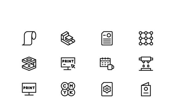 Publishing and Print Media Line Icons crafted in a clean, minimal style perfect for books, magazines, and advertising projects. vector