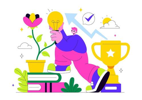 Adaptability And Success Illustration Showing Growth Through Mindset, Effort, And Continuous Learning vector