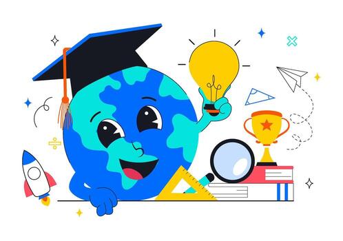 Learning and Knowledge Illustration Depicting Kids Reading and Studying in a Classroom Scene vector