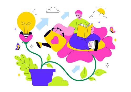 Mindset Development Illustration Representing Positive Thinking, Adaptability, and Continuous Learning Skills vector