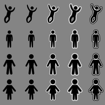 Black Set of Stick Figures Showing Different Emotions Dark Background vector