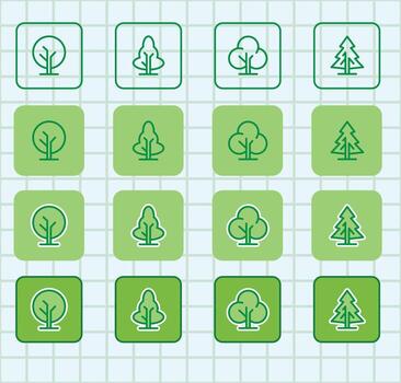 plano árbol icono conjunto con diferente formas vector