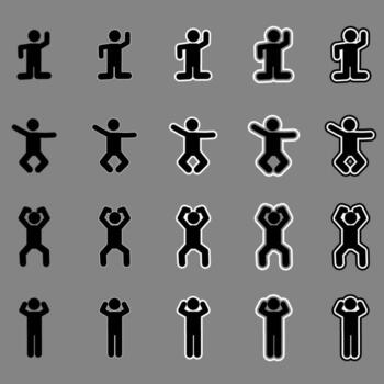 Black Standing Stickman Silhouette Collection Dark Background vector