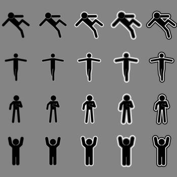 Black Set of Stick Figures with Shadow Effect Dark Background vector