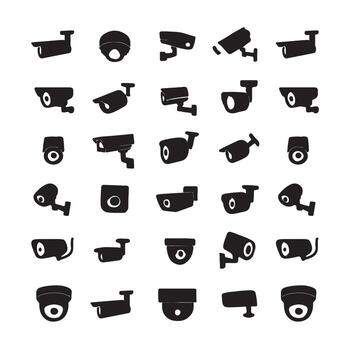 colección de seguridad cámara siluetas, Proporcionar un visual representación de vigilancia tecnología para varios aplicaciones vector
