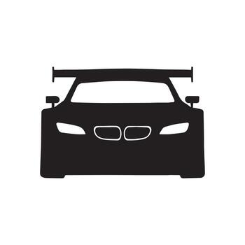 Sleek black and white silhouette depicting the front view of a generic high-performance sports automobile, symbolizing speed and modern design vector