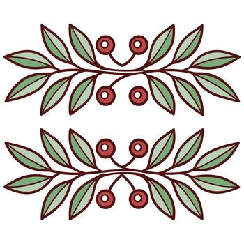 Decorative Symmetrical Laurel Branch with Red Berries - Ornament Set vector