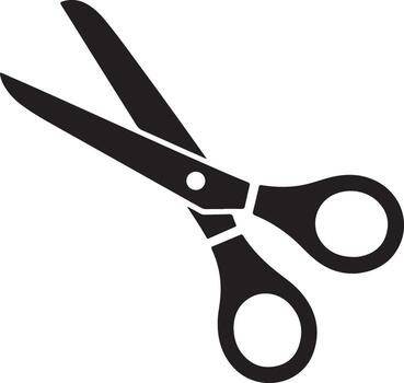 Modern black open scissors silhouette icon, a versatile graphic element symbolizing cutting, crafting, office tasks, and educational supplies, ideal for various design uses vector