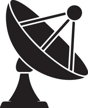 A bold black silhouette of a satellite dish, representing global communication, broadcasting, and space technology. icon design for science and data networks vector