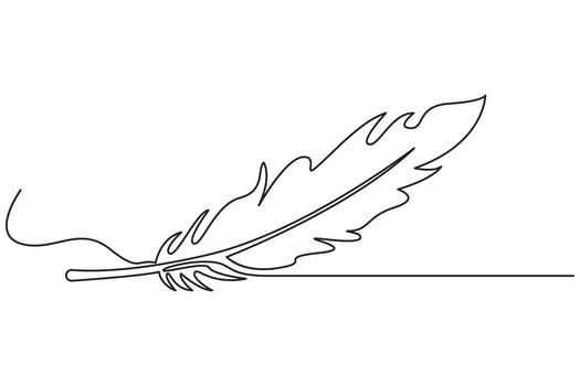 Minimal one line drawing of a bird feather representing nature lightness and purity vector