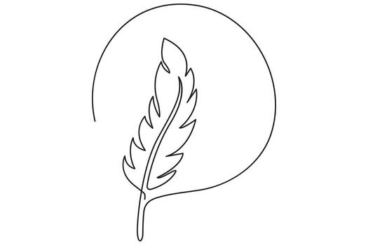 Minimal continuous line drawing of a feather pen for writing and artistic design vector