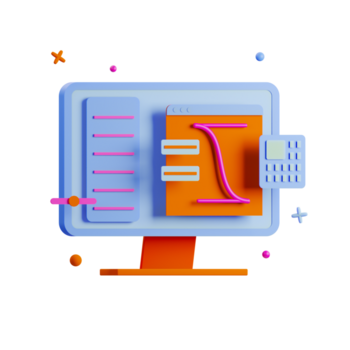 un ilustración de un computadora pantalla con un calculadora y un grafico png