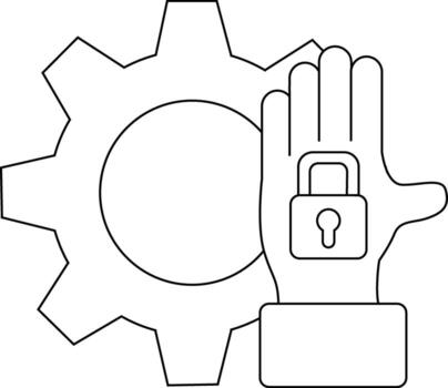 un delineado en negro mano participación un candado en frente de un engranaje creando un sorprendentes gráfico yuxtaposición vector