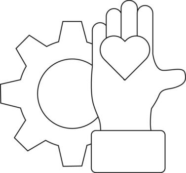 A gear is placed beside an open hand with a heart symbol in the center vector