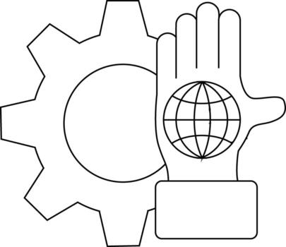 un mecánico engranaje es junto a un mano mostrando un globo vector