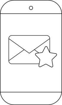 A lineart phone displays an envelope icon with a star signaling a message or notification vector