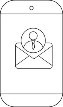 A mobile phone features an icon of a person with a tie inside a circle above an envelope symbol vector