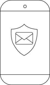 A phone screen displays a shield with an email envelope icon indicating secure communication vector