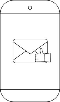 A simple smartphone sketch shows an envelope with a thumbs up vector