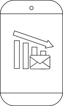 A smartphone displays a decreasing bar graph and an envelope with an arrow pointing down vector