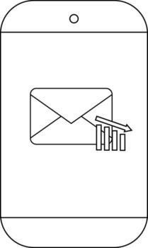 A smartphone displays an envelope icon with a downward arrow over a bar graph vector
