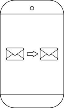 A smartphone displays two envelope icons connected by an arrow vector