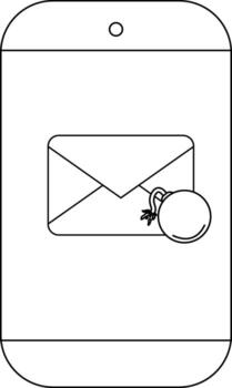 A smartphone displays an envelope with a bomb attached to it vector