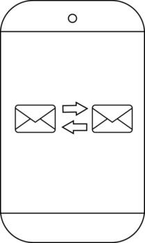 A smartphone illustration with two envelopes and backandforth arrows vector
