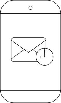 A smartphone screen displays an envelope icon with a clock overlaying it vector