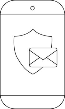 A smartphone showing a shield behind an envelope icon on its screen vector